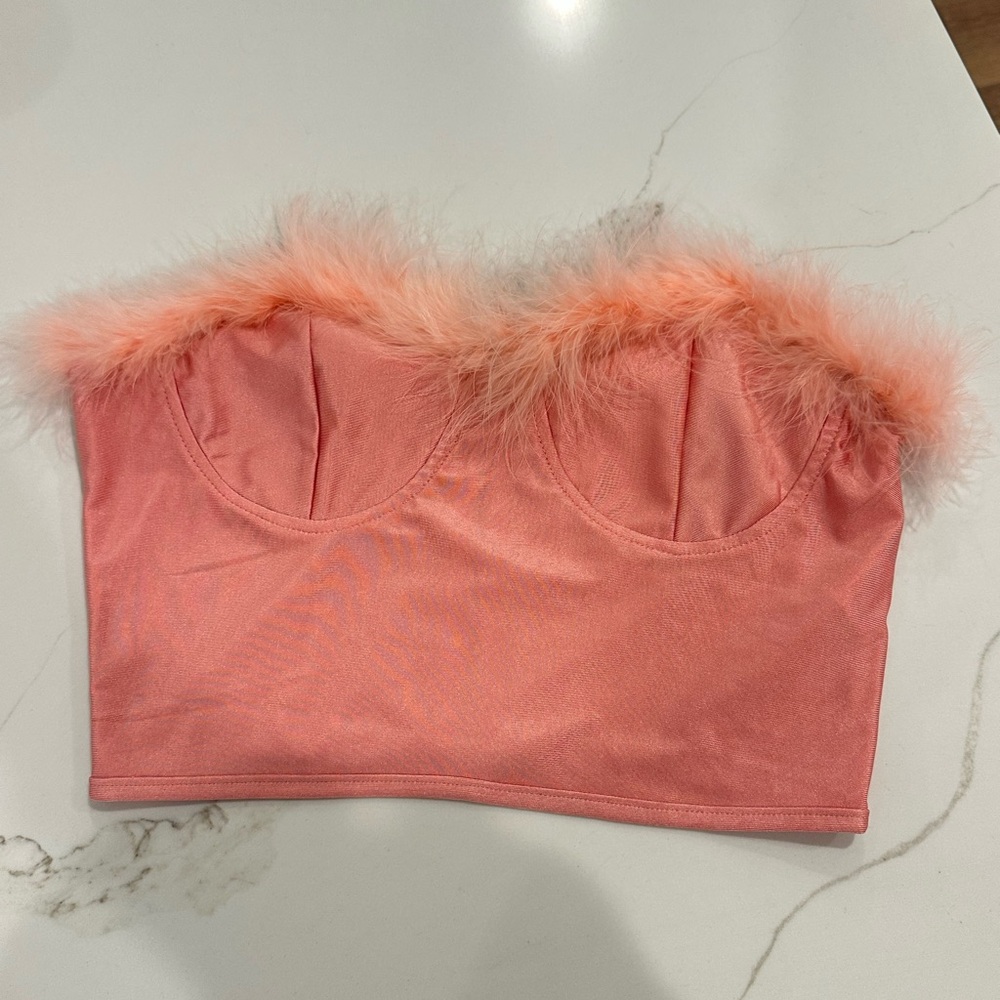 Pink Feather Trim Tube Top